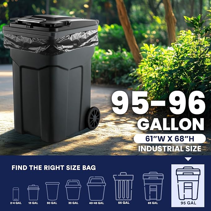 Plasticplace 95-96 Gallon Trash Bags │ 2.0 Mil │ Black Heavy Duty Garbage Can - Image 3