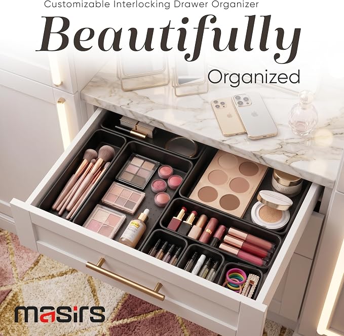 Masirs Interlocking Drawer Organizer Bins 8 Pcs, Desk Drawer Tray Set | Tool - Image 8