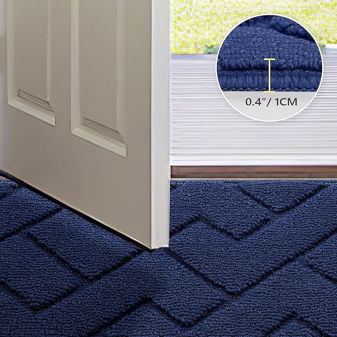 hicorfe Dirt Trapper Indoor Doormat,20"x48" Welcome Door mat,Non Slip Backing Washable Door Mats,Absorbent and Resistant Low-Profile Entrance Inside Floor Mat for Front Back Door,Entryway (Navy Blue)