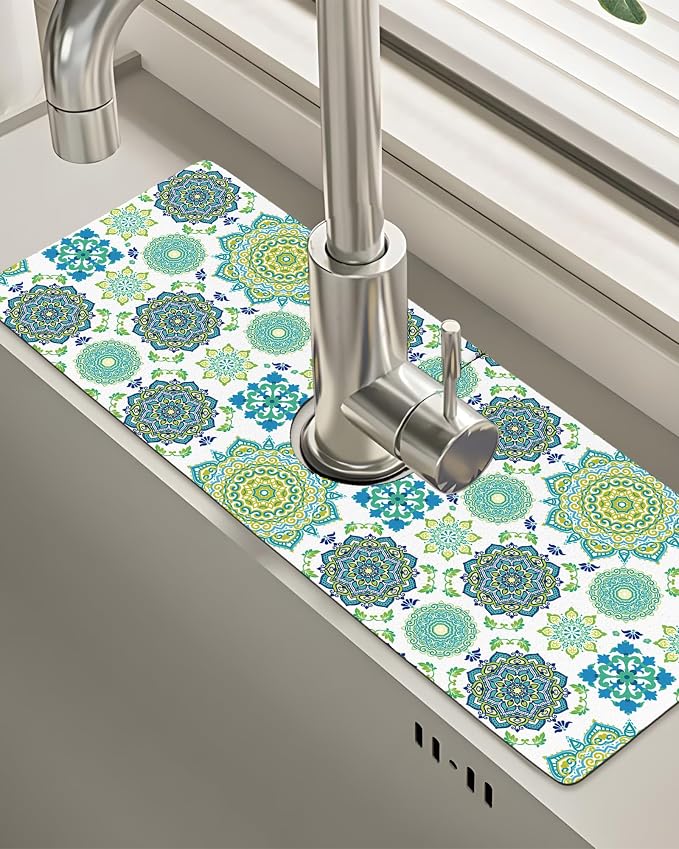 Patterned Sink Faucet Mat Kitchen Splash Guard Super Absorbent Drying Mat by BnhjsdwTablecloth