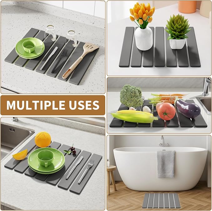 Foldable Stone Dish Drying Mat, 15.5"x11.8" Quick Dry Kitchen Board | Made of - Image 7