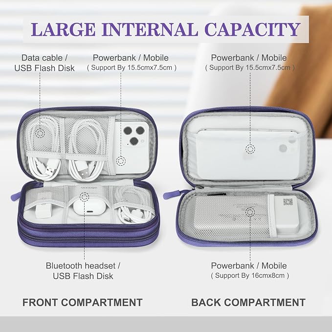 FYY Electronic Organizer, Travel Tech Pouch Bag, Cable Organizer Purple | Wrist - Image 3