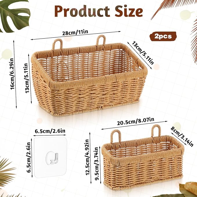 2 Pcs Wall Hanging Baskets for Storage, Woven Hanging Basket - Image 2