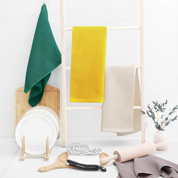 Homaxy 100% Cotton Waffle Weave Kitchen Dish Towels 4-Pack, Dark Green | 13 x - Image 6