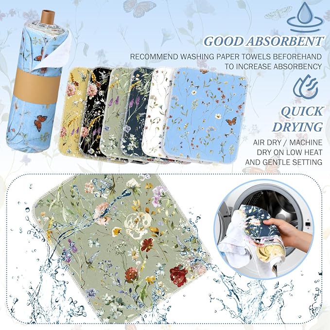 Reusable Kitchen Cloths Cotton Towel, 36 Pack, Rich Flowers - Image 3