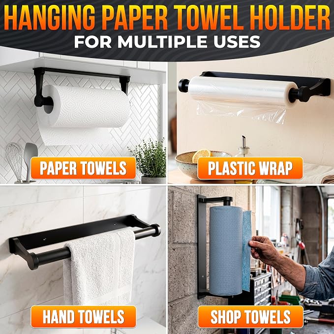 Black Paper Towel Holder Under Cabinet, Space-Saving - Image 5