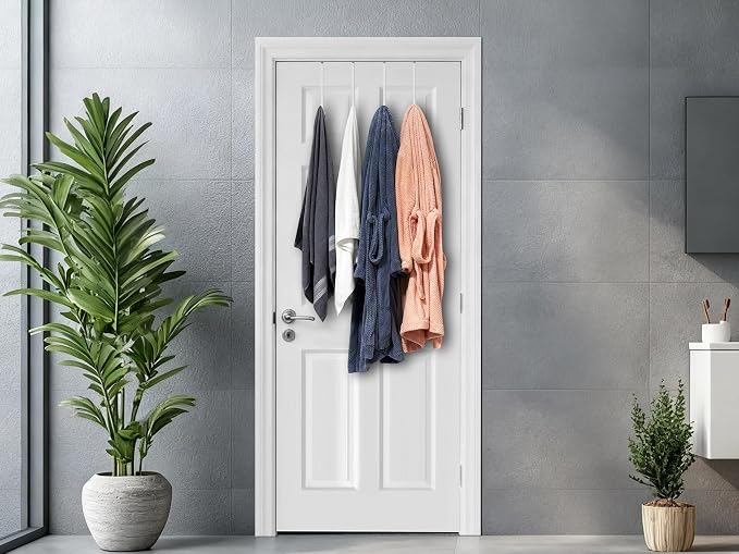 Single Long Over Door Steel Hooks 4 Pack Fit 1-3/8" Door 10" White | Plastic - Image 8
