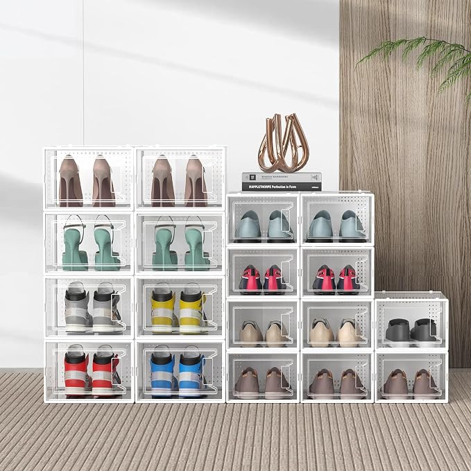 12 Pack XX-Large Stackable Clear Plastic Shoe Storage Box Organizer - Image 2