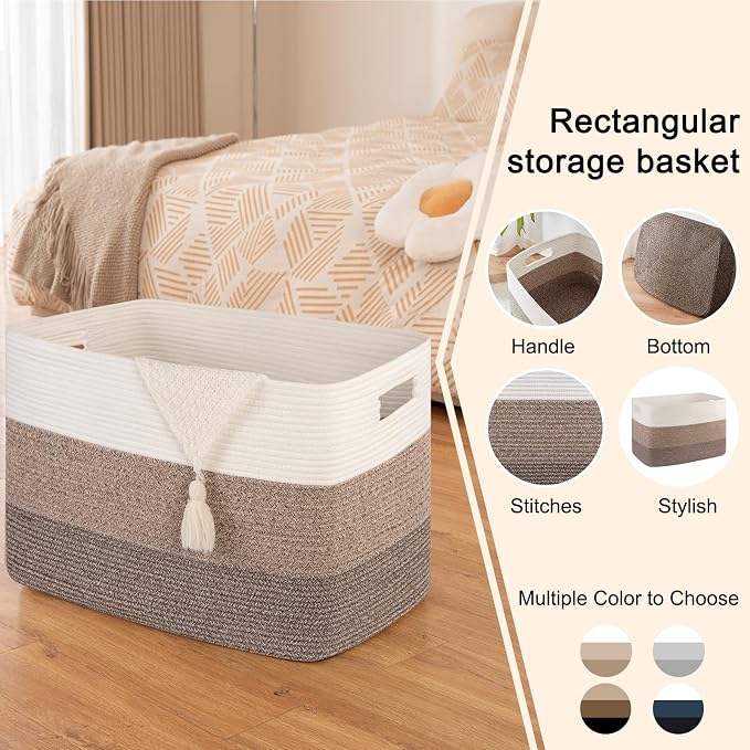 OIAHOMY Blanket Basket Laundry Basket Dog Toy Basket 108L Dark Brown - Image 5