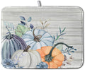 Fall Blue Orange Grey Pumpkin Kitchen Dish Drying Mat by Kwlegh