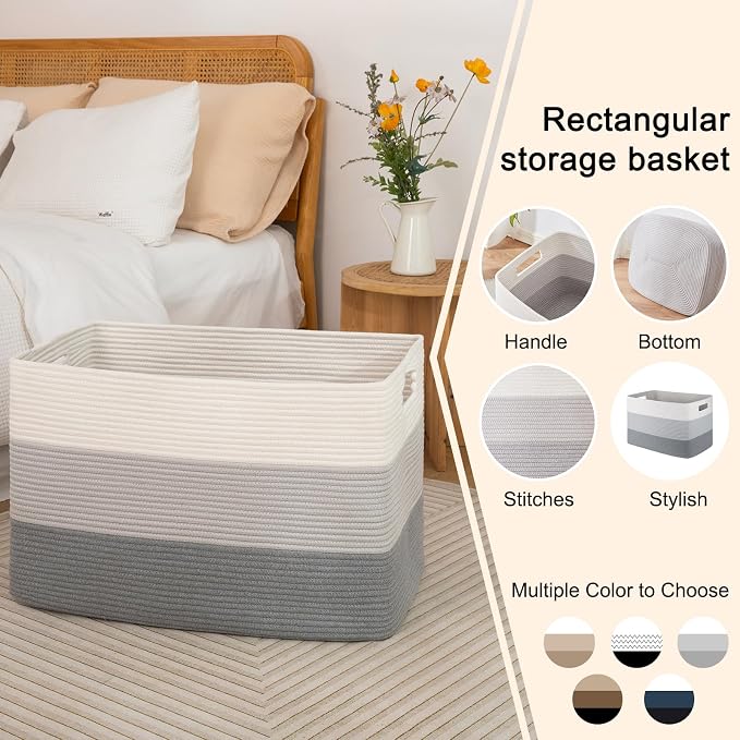 OIAHOMY Blanket Basket Laundry Basket Dog Toy Basket 108L Gradient Grey - Image 5