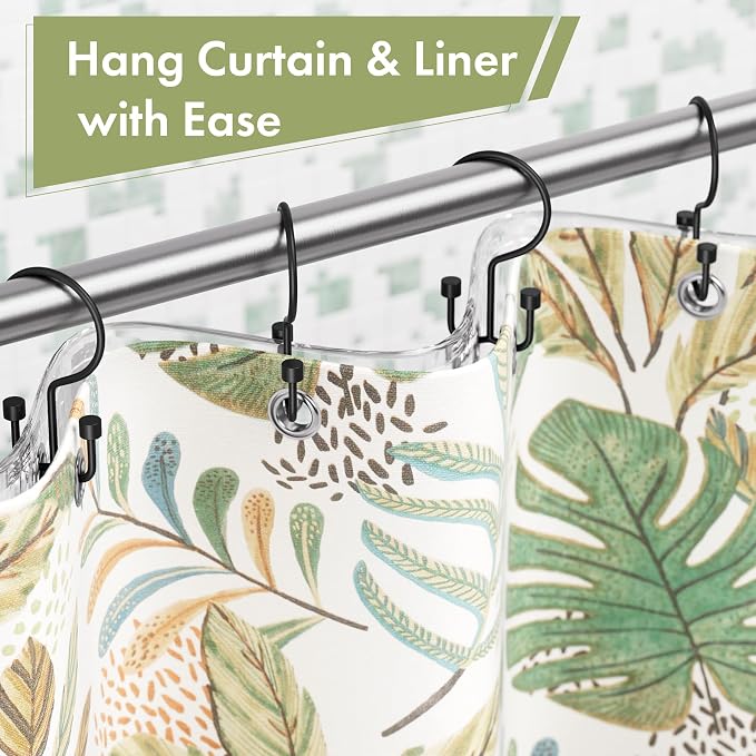 Amazer Black Shower Curtain Hooks, Rust-Resistant Metal Shower Hooks, Cylinders - Image 4