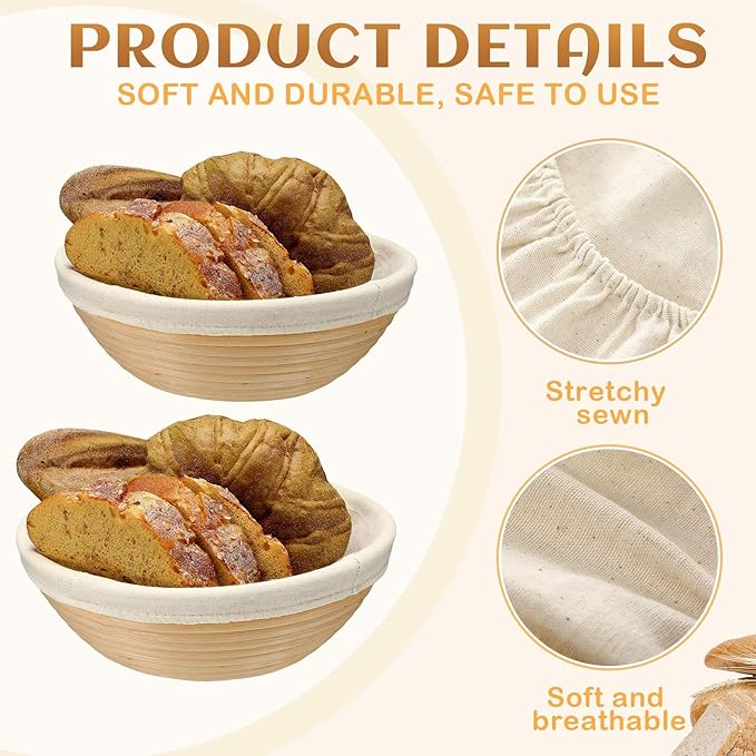 Boao 6 Pieces Bread Banneton Proofing Basket Liner Cloth Cover Natural Rattan Baking Dough Banneton Proofing Sourdough Basket Cloth Liner Bread Baking Supplies(Round, 8.5 Inch)