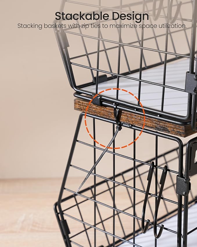 CHOEZON 2-Tier Fruit Basket for Kitchen, Stackable Hanging Basket Wire Baskets - Image 9