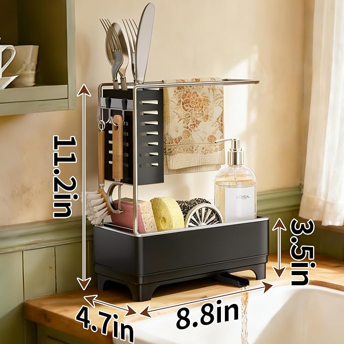 MOUKABAL 2-Tier Sponge Holder for Kitchen Sink, Sink Caddy Organizer Black - Image 2