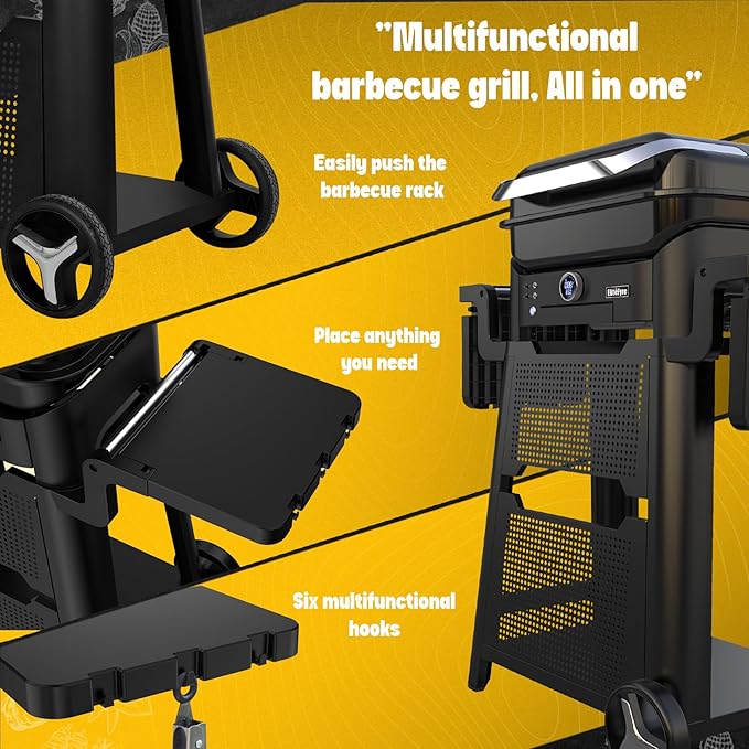 Volteq Electric Grill with Movable Cart, 1500W Smart Heat Control Portable BBQ Grill,No Smoke, Perfect for Apartment, Balcony, Deck, Patio