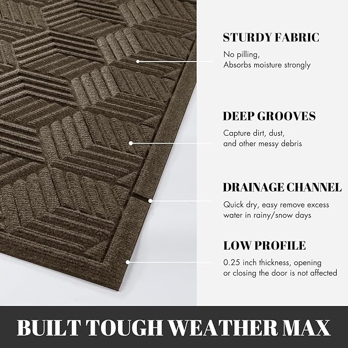 Yimobra Outdoor Indoor Runner Mat 72x24, All-Season Waterproof Entrance Mat for Front Door with Drainage Holes, Heavy Duty Non-Slip Doormat for Garage Patio Entryway, Brown