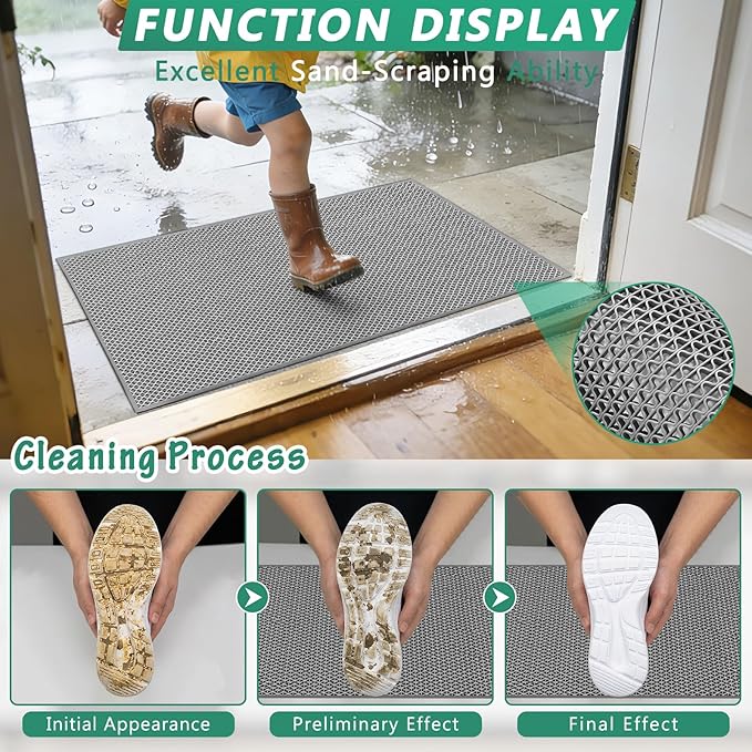 WochiTV Non Slip Drainage Mats, Front Door Mat, PVC Pool Floor Mat 0.2'' Thick Rubber Outdoor Indoor, Parking Space Mat for Bathroom Garage Basement Backyard Commercial Kitchen, 1.9x2.8Ft Grey