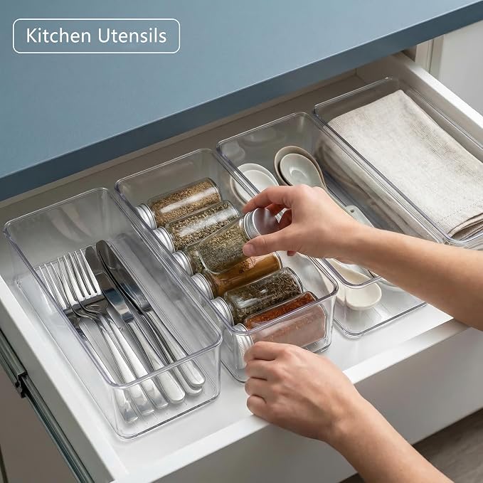 Qilinba 8 PACK Drawer Organizers Deep Drawer Organizer Bins | Clear Silverware - Image 6