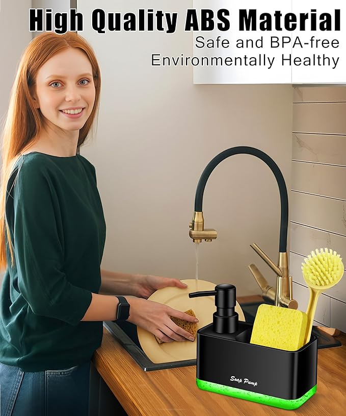 Dish Soap Dispenser with Sponge Holder, 2-in-1 Countertop Small Soap Dispenser - Image 2