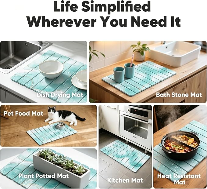 Stone Drying Mat for Kitchen Counter, Quick Diatomaceous Earth Mats for Dishes - Image 7