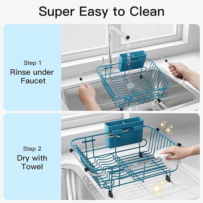 JASIWAY Blue Dish Drying Rack in Sink - Image 9