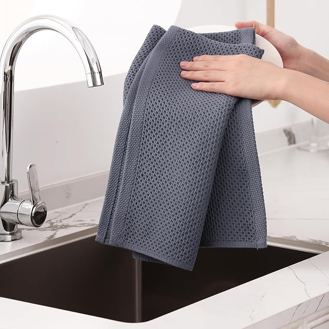 Homaxy 100% Cotton Oversized Waffle Weave Kitchen Towels 8-Pack, Dark Grey | 20 - Image 4