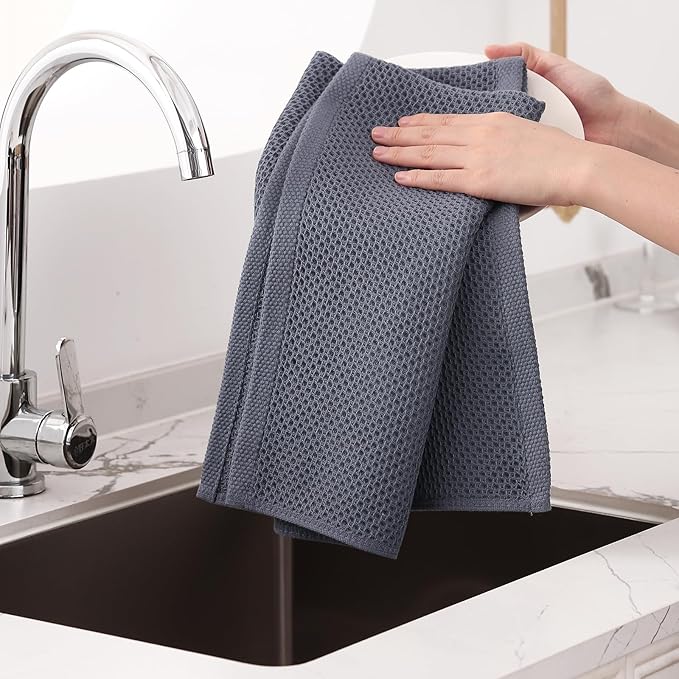 Homaxy 100% Cotton Oversized Waffle Weave Kitchen Towels 4-Pack, Dark Grey | 20 - Image 4