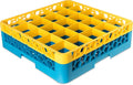 CFS RG25-1C411 OptiClean 25 Compartment Glass Rack with 1 Extender, 5.56", Polypropylene, Yellow/CFS Blue