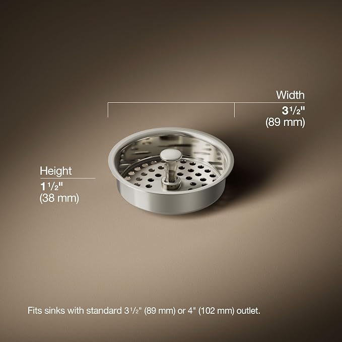 Kohler K-8803-SN 3-1/2"-4" Sink Strainler Basket Less Drain Nickel - Image 5