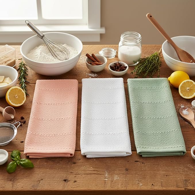 Sage Pink White Kitchen Hand Dish Towels, 100% Cotton - Image 5