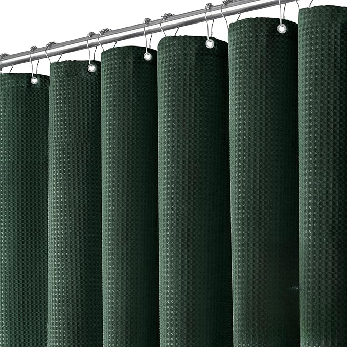 Dynamene Extra Wide Waffle Shower Curtain 256 GSM Fabric 180x72 Dark Green by Dynamene