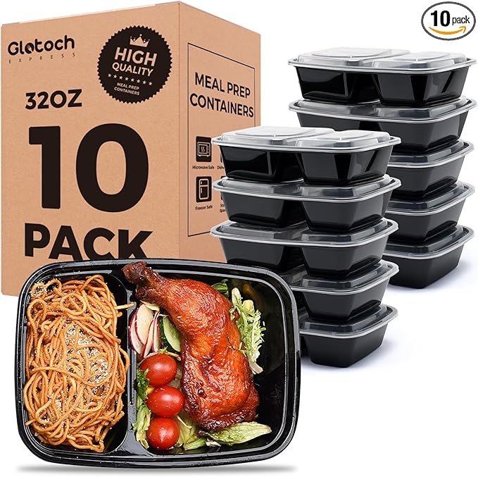 Glotoch Express 10 Pack 32 oz 2-Compartment Meal Prep Containers by GlotochExpress