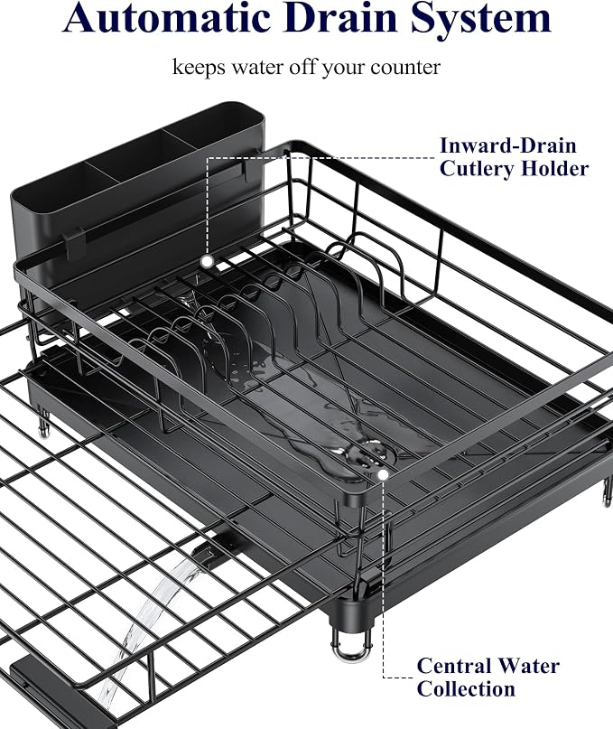 Kitsure Adjustable Dish Drying Rack, 15.6''-25.2''L × 16.9''W, Rust-Resistant - Image 6