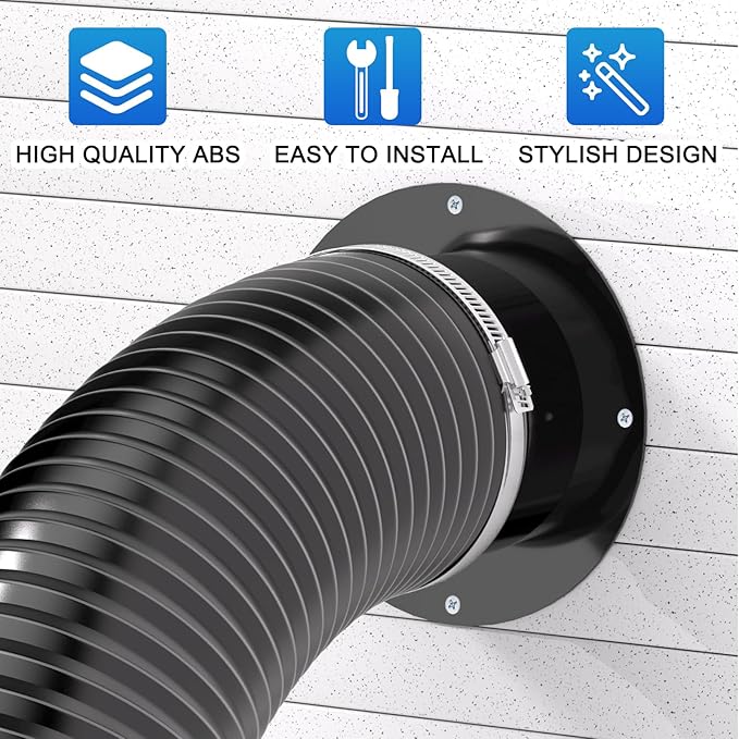 Hon&Guan 5 Inch Duct Connector, Plastic 5 Inch Dust Collection Fittings Duct Flange For Heating Cooling Ventilation System, Black.