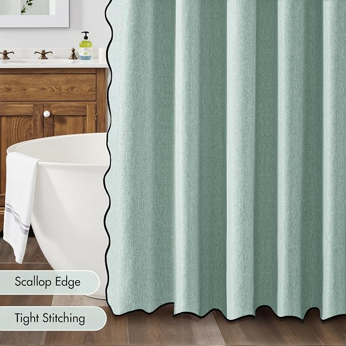 MIULEE 72"x84" Extra Long Scalloped Linen Shower Curtain Seafoam Green - Image 5