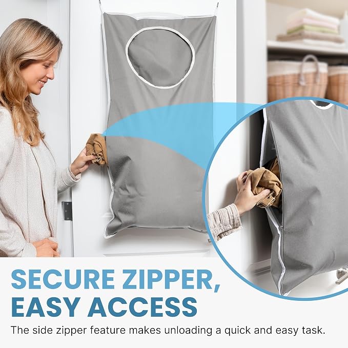 Hanging Laundry Hamper Bag XL 40x22", Space Saving over the Door Storage Bags - Image 3
