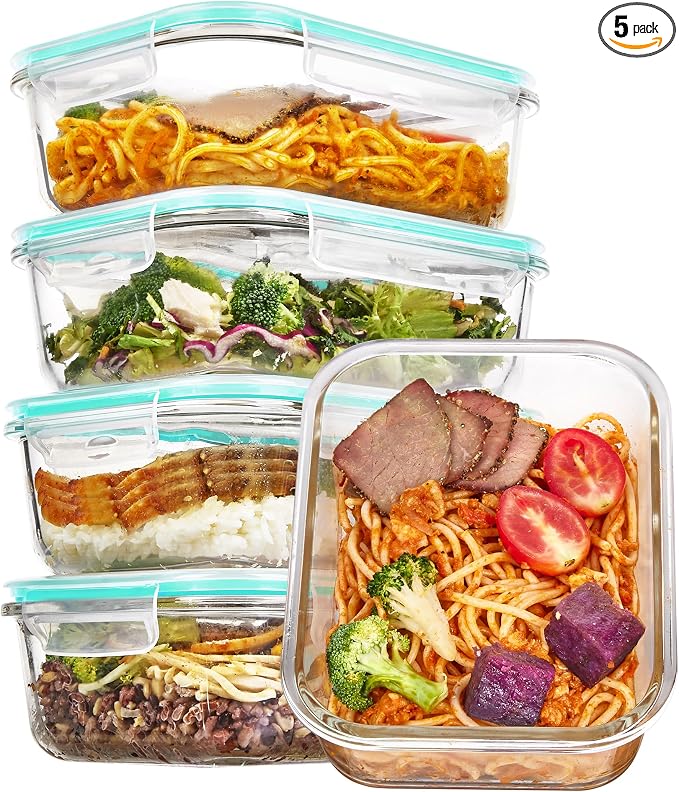Vtopmart 5 Pack 35oz Glass Food Storage Containers by Vtopmart