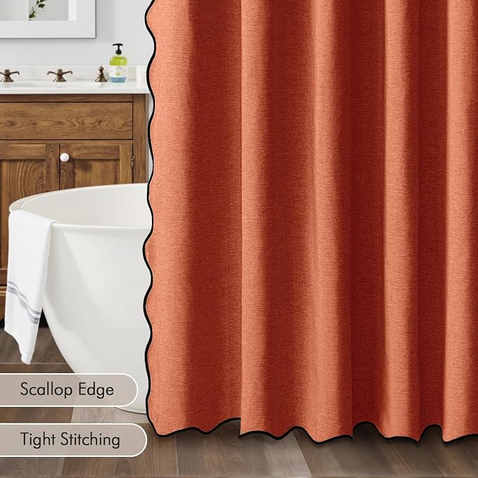 MIULEE Burnt Orange Scalloped Linen Shower Curtain 72x72 Inches - Image 5