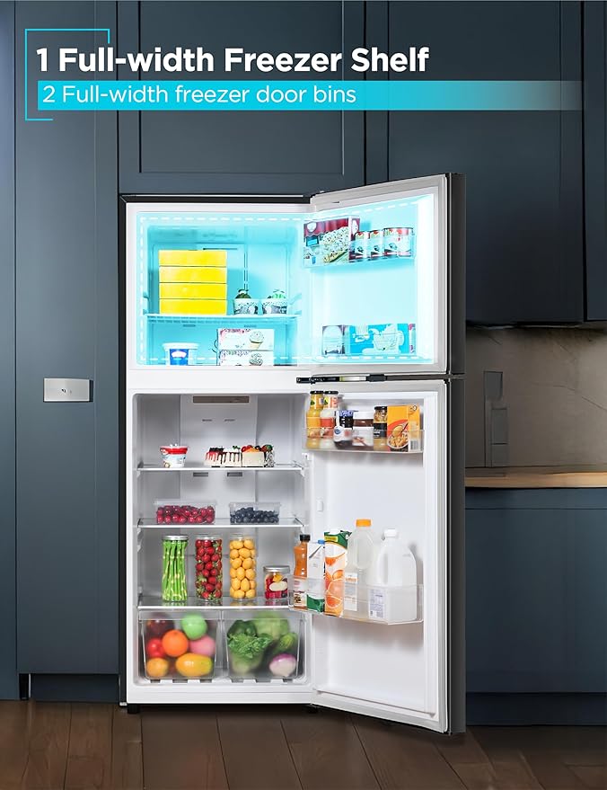 BLACK+DECKER 10 Cu. Ft. Top Mount Refrigerator with Freezer, 2 Door Refrigerator with Top Freezer and Adjustable Temperature Control, ENERGY STAR,BR1000HB, Black