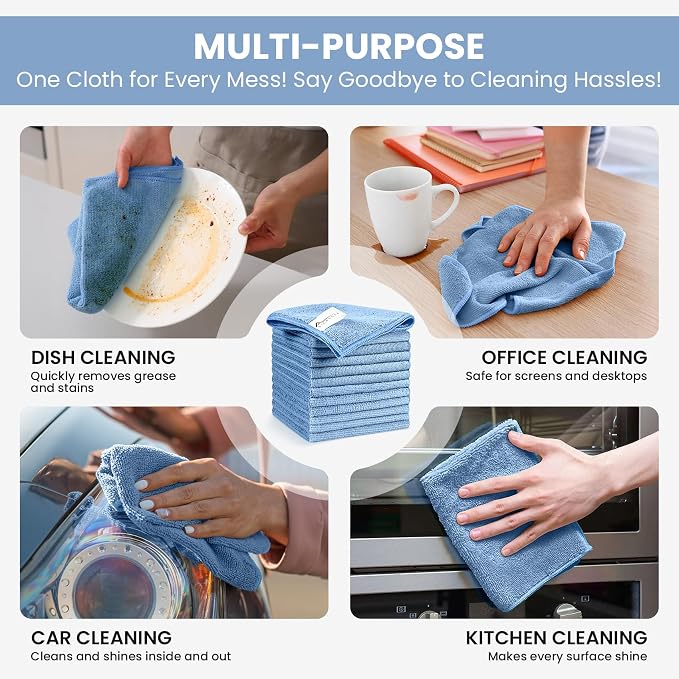 SIFANGKE Microfiber Cleaning Cloth, 12 Pack Blue Cleaning Rags - Image 5