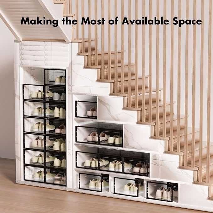 Foluck 15 Pack Shoe Storage Organizer Box Container Clear Plastic Stackable - Image 7