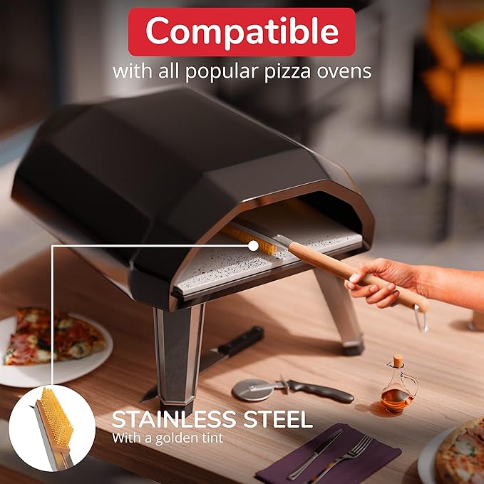 Pizza Oven & Stone Brush with Scraper, Turning Fork & Bubble Popper Bundle - Essential Accessories & Tools for Any Pizza Oven
