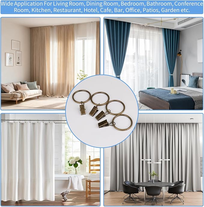 Curtain Rings with Clips, 44 Pack Metal Drapery Rings with Clips Hooks Hangers - Image 8