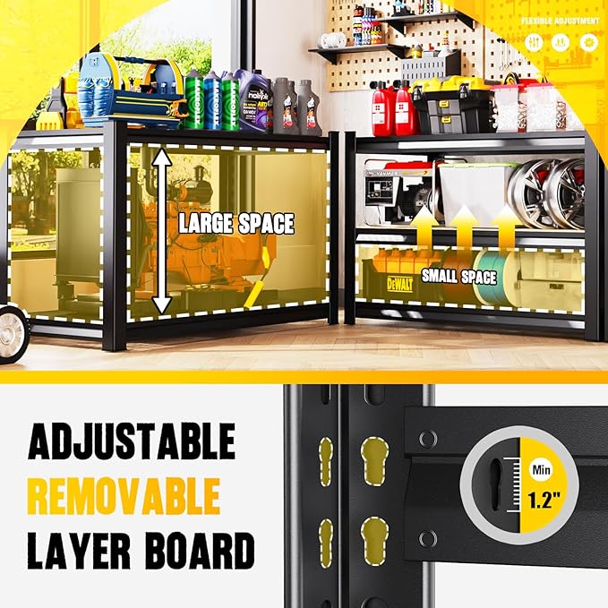 Garage Shelving 5-Tier Adjustable Metal Garage Shelves Heavy Duty Unit,3000 LBS Steel Shelf Storage Rack Suitable for Industries,Warehouses,Basement,Black(Wire-72''H x 59''W x 19.7''D)