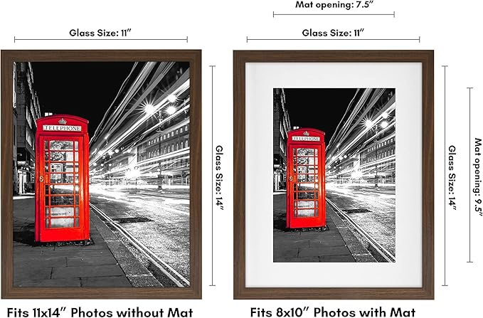 Americanflat 11x14 Picture Frame with Shatter-Resistant Glass - Use as 8x10 Frame with Mat or Display 11x14 Photo Without Mat - Signature Collection - Picture Frames for Wall Display - Walnut
