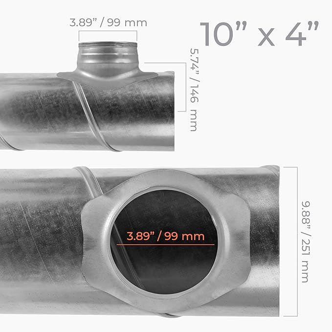Galvanized Steel Saddle Takeoff – Round 90 Degree Splitter for 10” Duct with 4" Outlet Branch Connector - Range Hood Duct Adapter - Heavy Duty Supply/Exhaust Air Ventilation Duct Work Collar