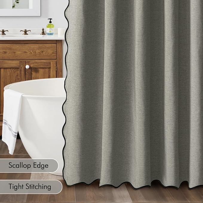 MIULEE Grey Scalloped Linen Shower Curtain 72x72 Inches - Image 5