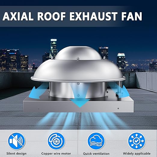 Roof Mounted Downblast Exhaust Fan Direct Drive Axial Exhaust Fan -19" Fan Base, 1/30 HP 500 CFM 115 Volt Single Phase Motor