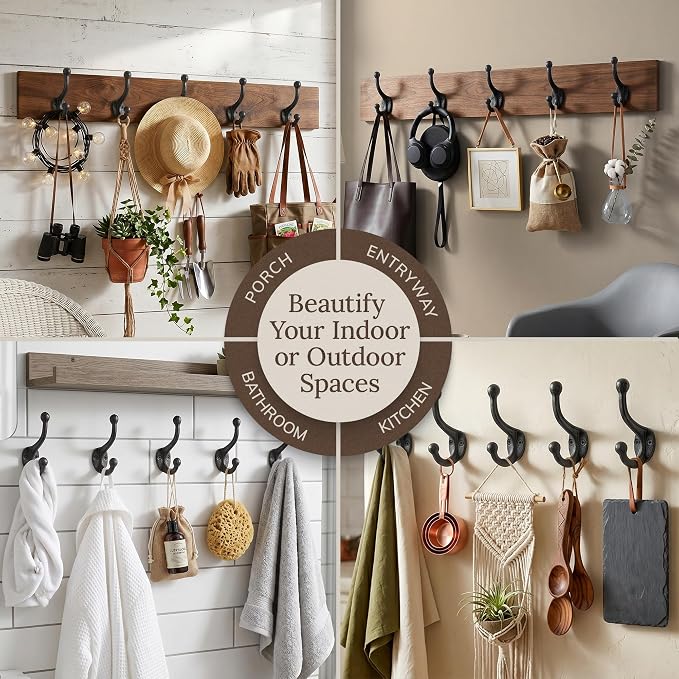 Rustic Cast Iron Coat Hooks Wall Mounted Farmhouse Decorative Wall Hooks - Image 6